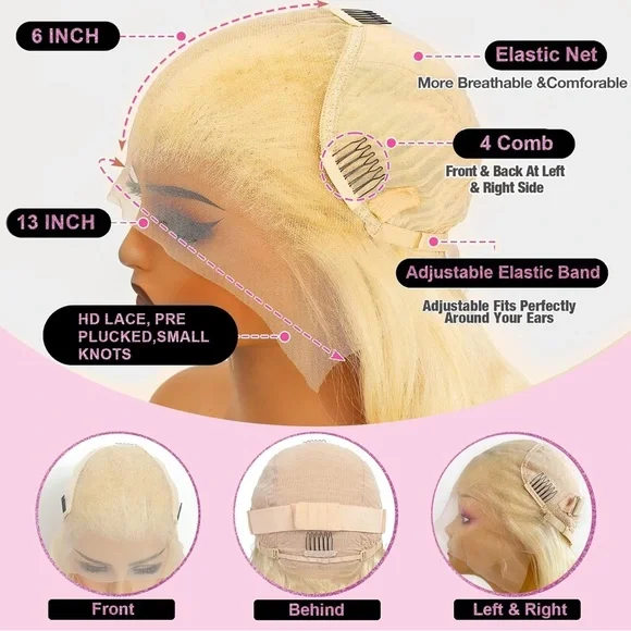 Blonde Wavy Lace Front Wig 613 13x6 Lace Front Wig Human Hair 28 Inch blonde